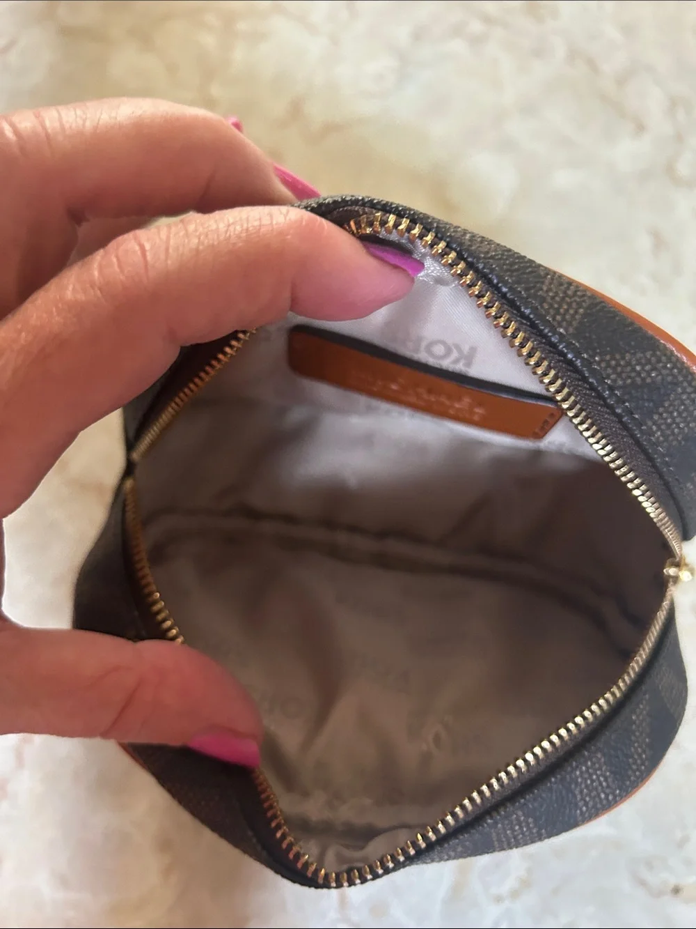 MICHAEL Michael Kors Brown and Tan MK Logo Cosmetic Case